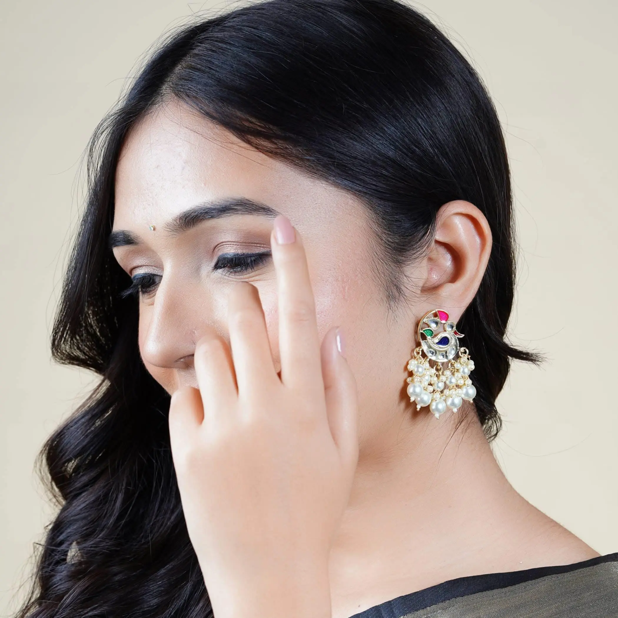 Elegant Peacock Chandbali Earrings | Golden Faux Pearl Jhumka | Bollywood Bridal Jewelry Gift | Timeless Charm for Weddings
