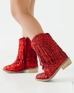 Red Glitter Fringe Western Boot