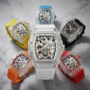 Men's Quartz Watch Mechanical Style Fashionable Casual Sports Fully Automatic Quartz Hollow Glowing Waterproof Outdoor Luxury Men's Watch