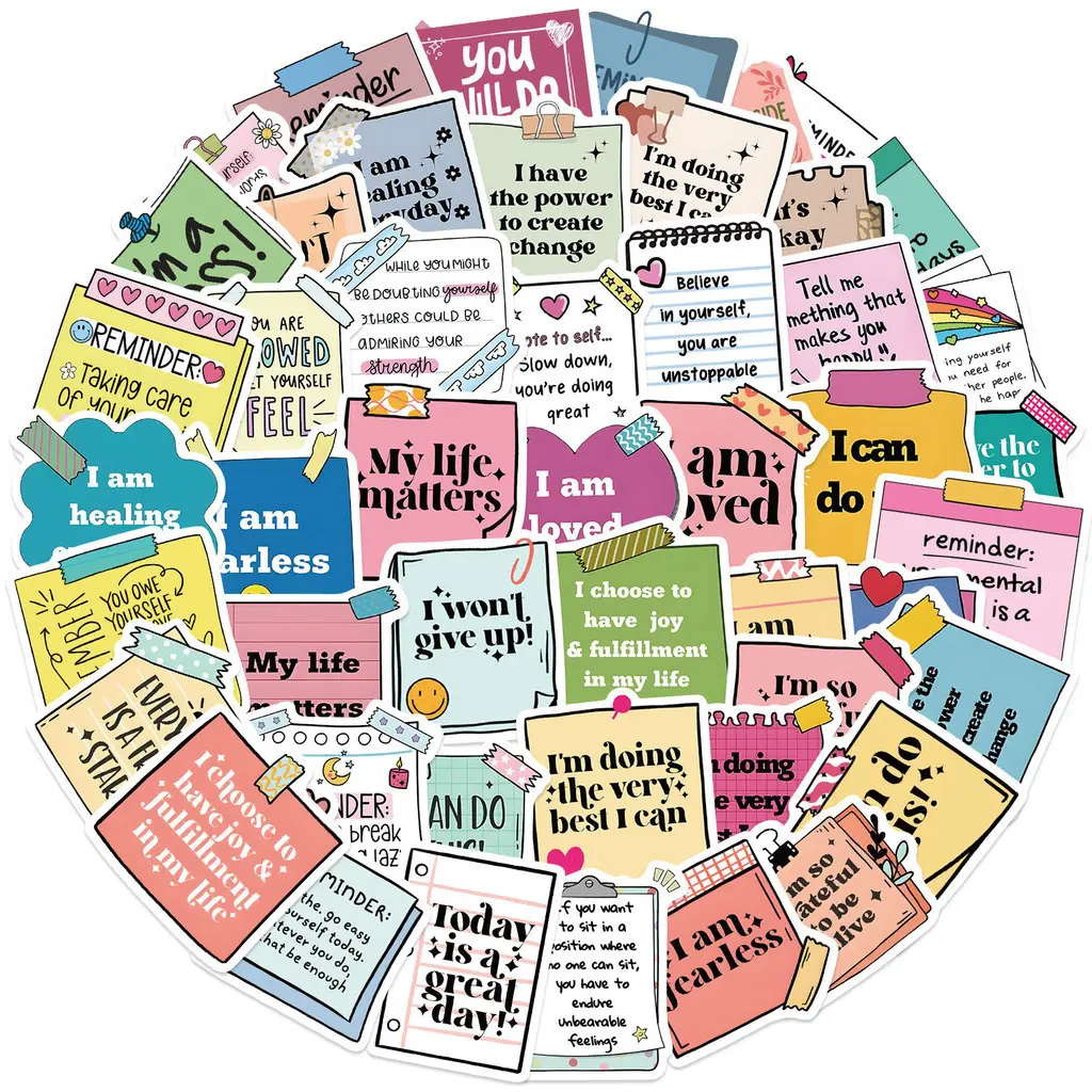 50PCS Self Affirming and Motivating Waterproof Graffiti Stickers Scrapbook Accessory for Helmet Bicycle Hand Account Pencil Case Decals LanLanStickersWorld