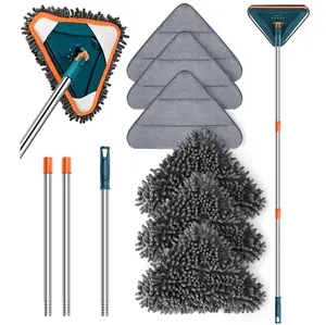 360° Rotating Adjustable-Length No-Bend Flat Mop Set with 6 Replacement Pads, Telescopic Multi-Purpose Home Cleaning Tool for Floors, Wall, Water-Resistant Use, Baseboards, Ceiling Fans, Kitchen Dust Removal