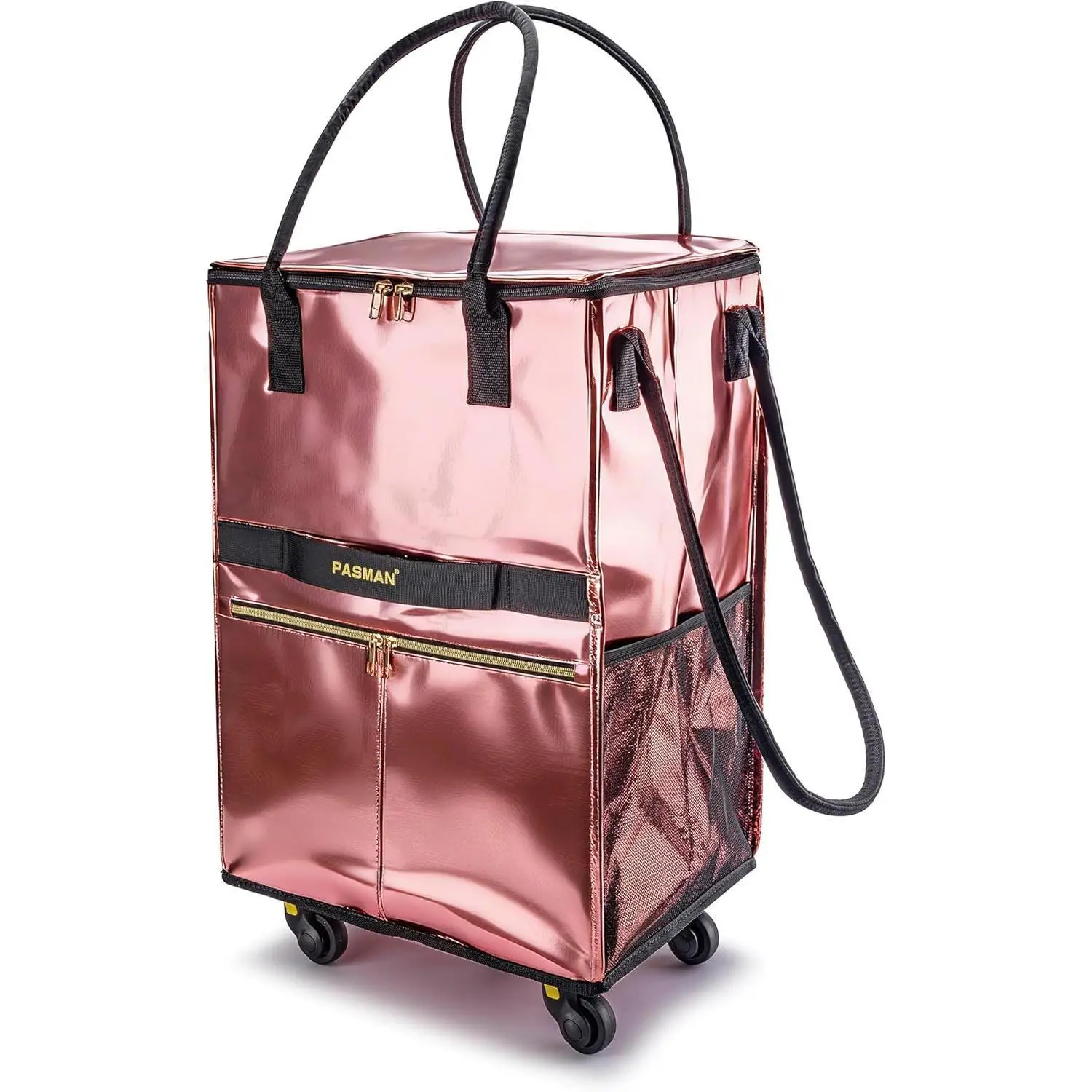Medium 67L Reusable Grocery Rolling Tote Bag - 5 Wheels, Foldable, Handle, Zipper Cover, Velcro, 40kg Heavy Duty, for Market & Laundry, Reusable Plastic Shopping Bag with Handles, Reusable Plastic Shopping Bags