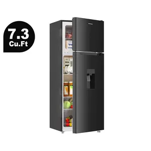 BANGSON 7.3 Cu.Ft Refrigerator with Water Dispenser, 2 Door Refrigerator, ice maker machine, Adjustable Thermostat,Low Noise, Fridge for Office, Kitchen, and Home, Black, Silver