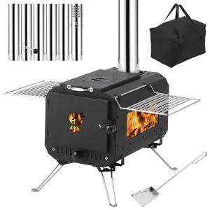 [FLASH SALE] Garvee Outdoor Portable Wood Burning Stove for Camping - Cast Iron Tent Stove with View Glass & Chimney Pipes, Ideal for Ice Fishing, Cookout & Travel
