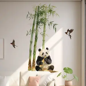 A self-adhesive wall sticker of cute baby pandas with bamboo and bamboo shoots in a nursery theme (30*60cm), for decorating and beautifying living rooms, hallways, corridors and children's rooms