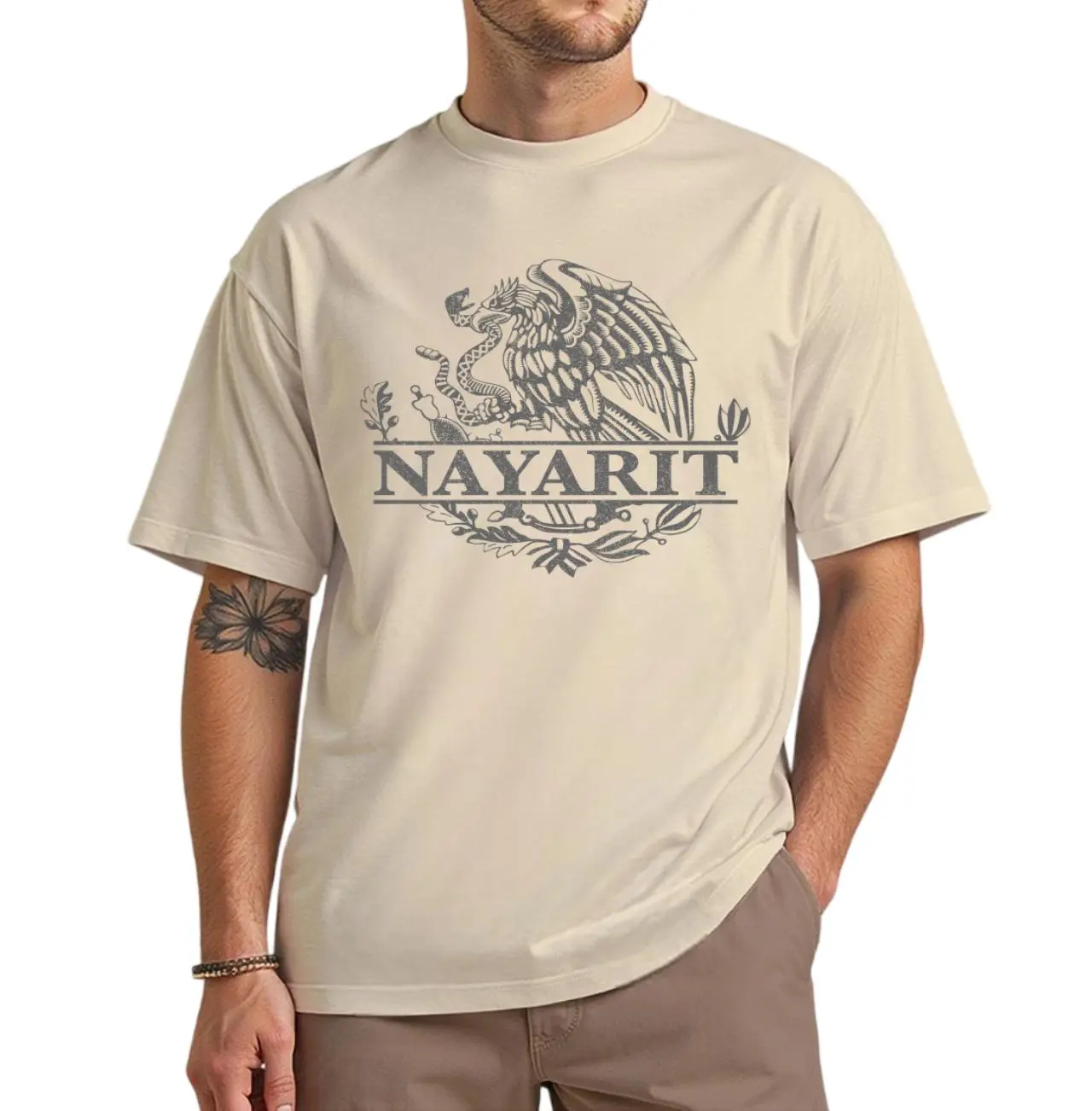 Men's Short-Sleeve Round-Neck T-Shirt, Nayarit Mexico Eagle Emblem Top, Unique Mexican Heritage Graphic Tee, Patriotic Pride Gift, Casual Everyday Style, Full Sizes & Colors