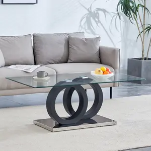 Modern Style Glass Top MDF Coffee Table with Black Base, Suitable for Living Rooms and Lounge Areas, with Product Dimensions of 47.2*25.6*17.8Inches.