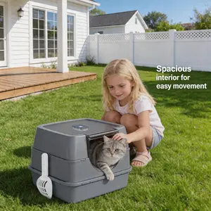 Smart Electronic Deodorizing Cat Litter Box - Enclosed Anti-Splash Litter Pan, Extra Large Modern Hooded Litter Box for Large Cats, Anti-Tracking & Easy-Clean with Side Scoop Space & Transparent Flip-Top Design