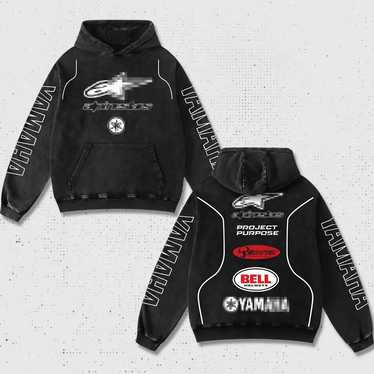 Retro Akrapovic Project Purpose Racing Hoodie Washed White, MotoGP World Championship Enthusiast, Motorcycle Off Road Dirt Bike Graphic Streetwear, Heavyweight Biker Sweatshirt, Moto Gear Motorbike Apparel Men’s Aesthetic Y2K Racing Jacket Style