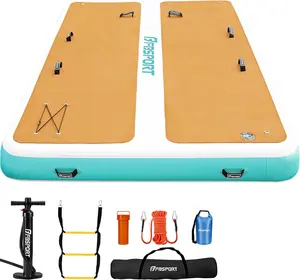 FBSPORT Portable Inflatable Floating Dock,  Non-Slip EVA Surface Swim Platform with Hand Pump, Inflatable Pool Lounge for Lake & Family Boating