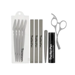 The Men Pen Complete Eyebrow + Hydrating Grooming Kit for Men | Scissors, Hydrating Caffeine Roller, Tweezers, Razors & 3 Eyebrow Filler Pens for Shaping | Trimming & Defining Brows