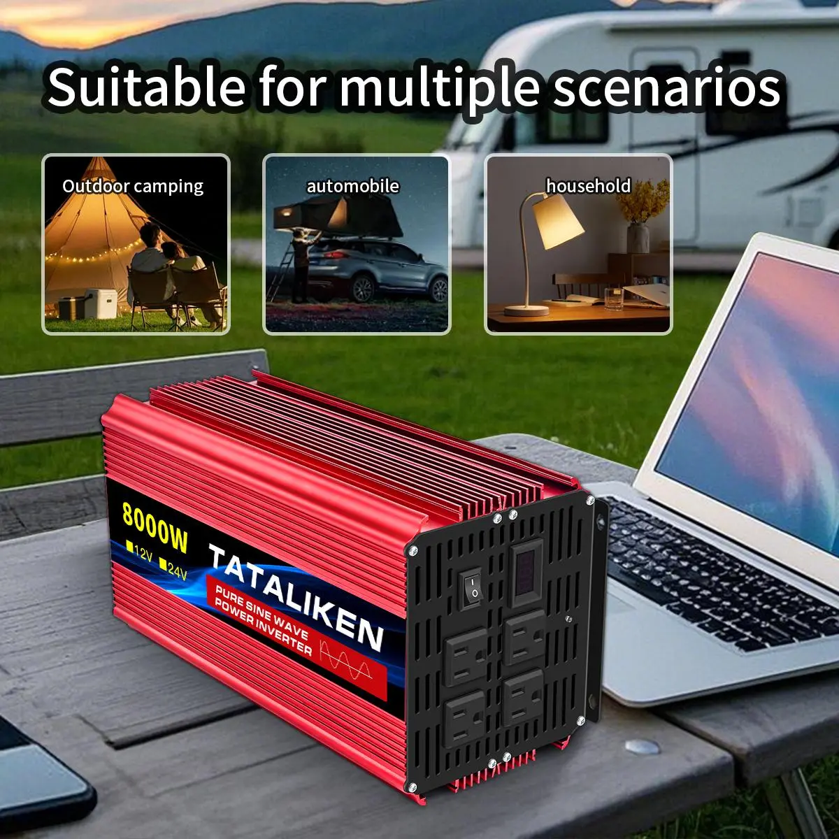 Pure sine wave inverter 7000W/8000W/10000W, DC 12V/24V to AC 110V, mobile phone/computer/car refrigerator is ready to charge, say goodbye to the anxiety of power outage, overload protection, and more at ease when using electricity