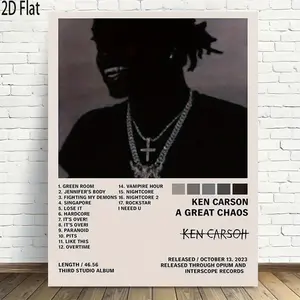 2D Flat, 1pc Ken-Carson "A Great Chaos" Music Poster Artwork - Modern Vintage Canvas Wall Decor , High-Quality Printed Poster for Home Office, Living Room, Bedroom, Kitchen, Laundry - Elegant Indoor Wall Hanging, Music Room Decor Decorati