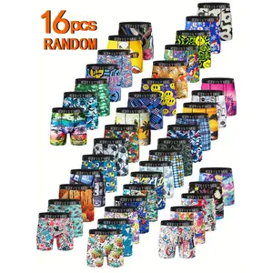 KJFISTMU 16-piece Men's Boxer Briefs Set Elastic Boxer Briefs with Bold Pattern Prints (Tie-Dye, Floral, Faces) - Shrink-Resistant Underwear - Suitable for Daily and Special Occasions - Great Value Pack, Vibrant Patterns, High-Elastic Fabric Mixed Color