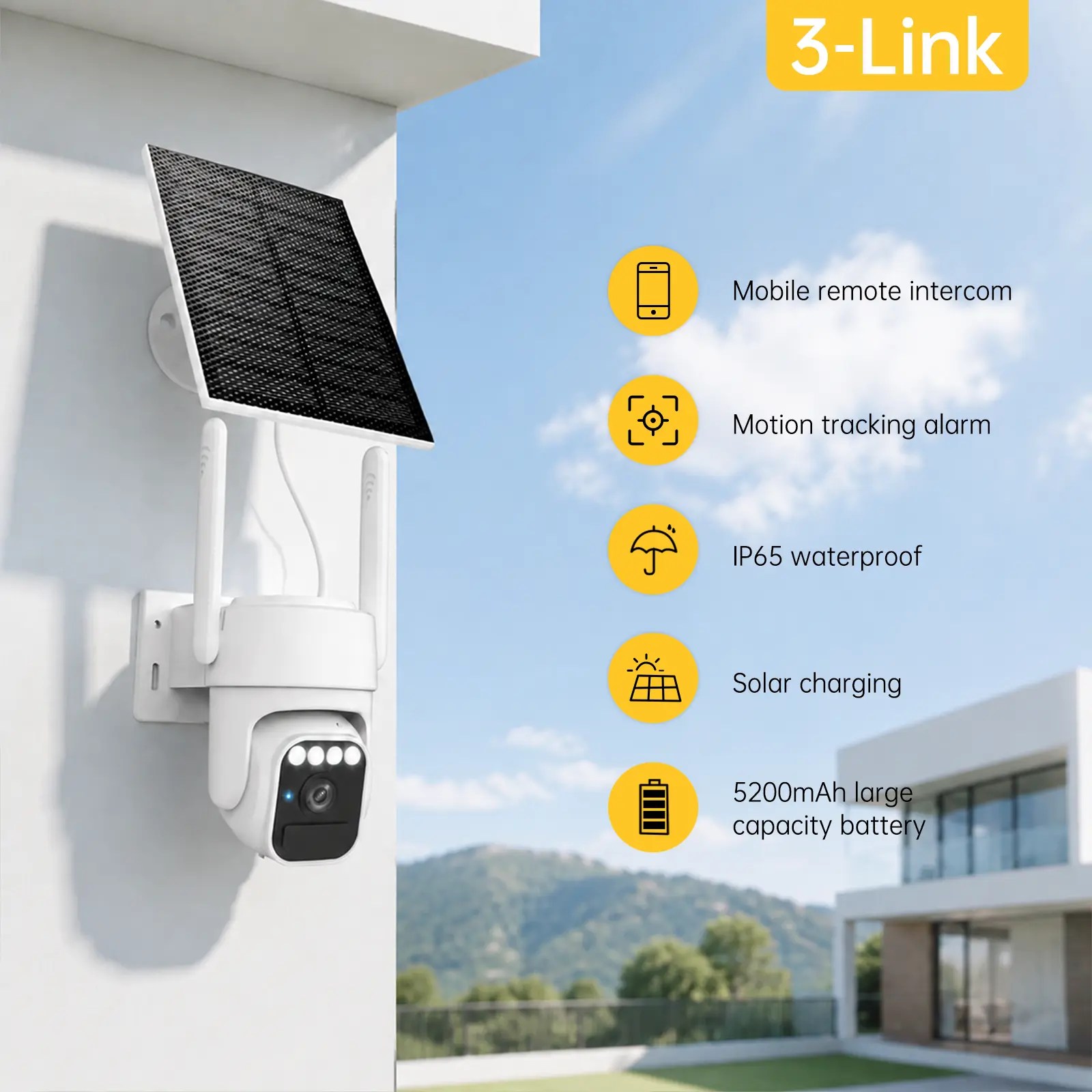 Solar Camera Outdoor Wireless for Home Security, Only Support 2.4GHz Wi-Fi, SD/Cloud Storage, Color Night Vision, Wire-free Installation,Spotlight & Siren Alarm, IP65 Waterproof