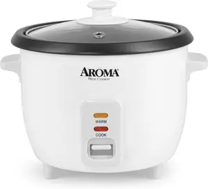 Aroma 6-Cup Rice & Grain Cooker, 8X Bonded Granite Coating, White