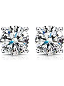 Moissanite Stud Earrings 1ct/2ct, Brilliant Round Cut D Color Vvs1, 18k Gold Plated, Hypoallergenic, Sterling Silver, Silicone Back