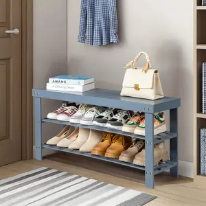 3-Tier Bamboo Shoe Rack for Entryway or Closet – Space-Saving Storage, Stylish Gray Finish, Durable & Eco-Friendly
