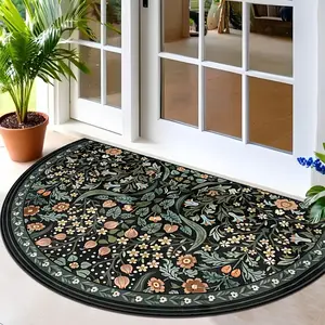 Vintage Floral Half Round Entrance Mat, Luxurious Soft Washable Carpet, Home Decorative Floral Area Rug, Floral Pattern Rug, Spring Indoor Outdoor Decor, Suitable for Living Room Bedroom Hallway