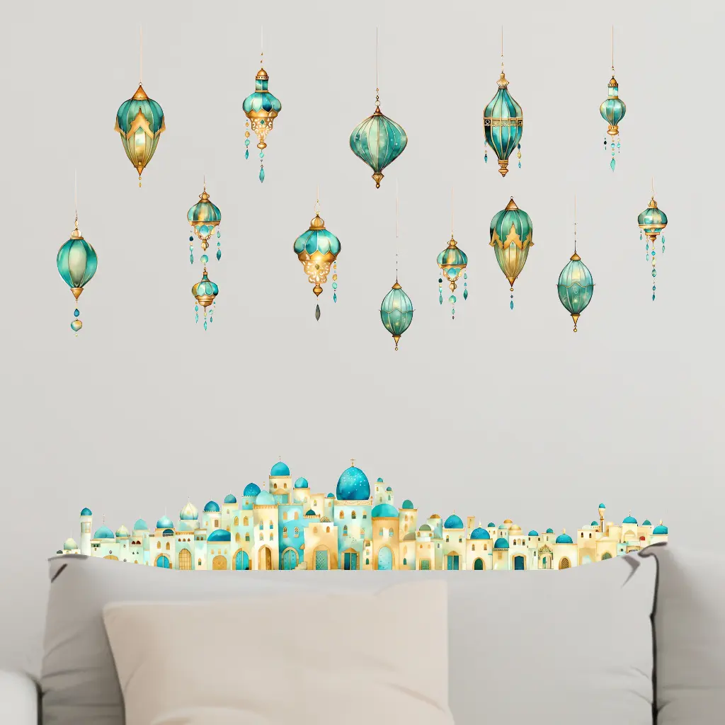 1pc Islamic-Style Wall Decal Ramadan Crescent Moon & Star Shadow・Gilded Wishes Electrostatic Sticker. Self-adhesive removable PVC material. Suitable for room decor, wallpaper, bedroom decor, wall decoration, home decor, Ramadan, Decorative Ornaments