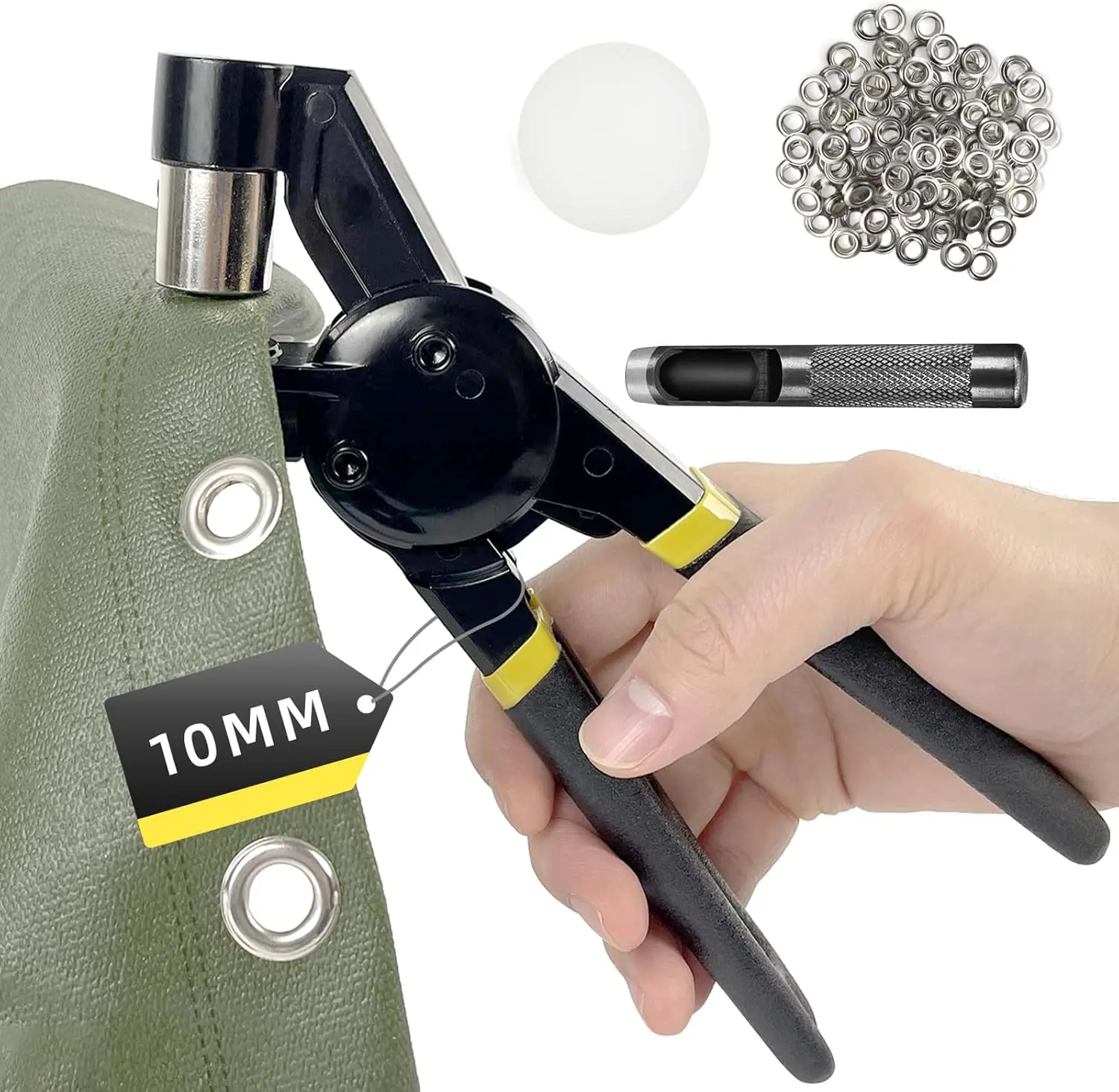 Grommet Tool Kit, 3/8 inch Handheld Eyelet Kit Manual Grommet Press Machine with 500 count 10 mm Grommets