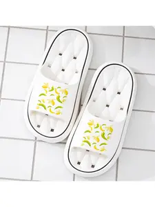 Fun Banana Print Slippers Unisex Open Toe Slides, Soft Sole Lightweight Footwear for Indoor and Outdoor Use, Non-slip Shower Slippers Perfect for Summer Beach Vacation, Casual Home Daily Wear, Com