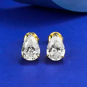 S925 Sterling Silver Pear-Shaped Cut Ear Stud 7 * 9mm 6A Cubic Zirconia Earrings Daily Life Earrings-609
