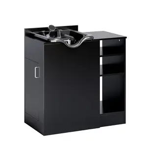 OmySalon Shampoo Bowl with Cabinet, Portable Salon Hair Washing Station with Adjustable Shelf, UPC Certified Faucet, Freestanding Backwash Sink for Barber, Beauty Salon, Spa