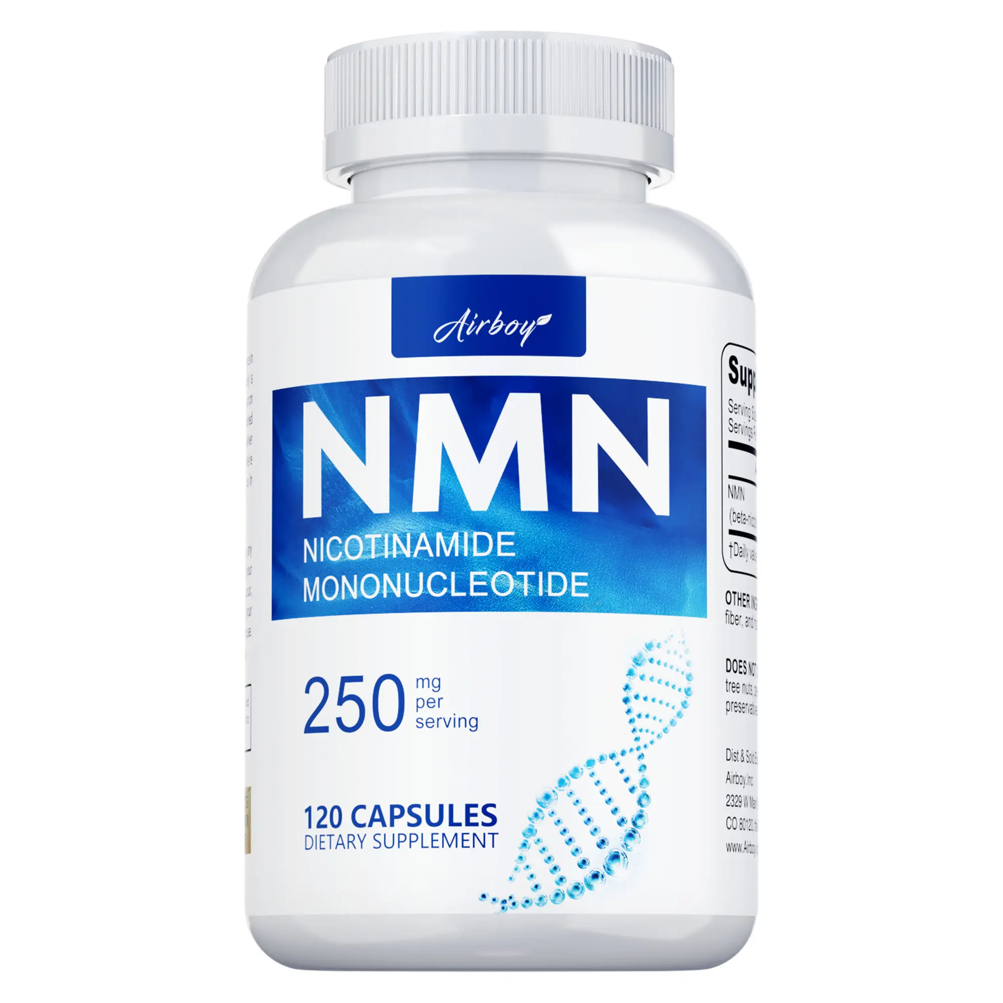 Airboy Nicotinamide Mononucleotide Capsules - 120 Count, 250 mg Dietary Supplement with Fiber, Rice Fiber for Heart Wellness, Blood Health Support, Adults, 24-Month Shelf Life, Prop 65 Safe, Consult Doctor, 24 Months