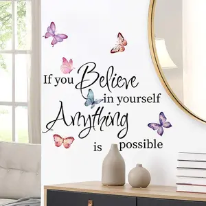 Inspirational Quote Wall Stickers, Butterfly Decorative Home Decals for Office School Dormitory, PVC Self-Adhesive No Damage Walls, Waterproof Wall Sticker, Wall Art Stickers