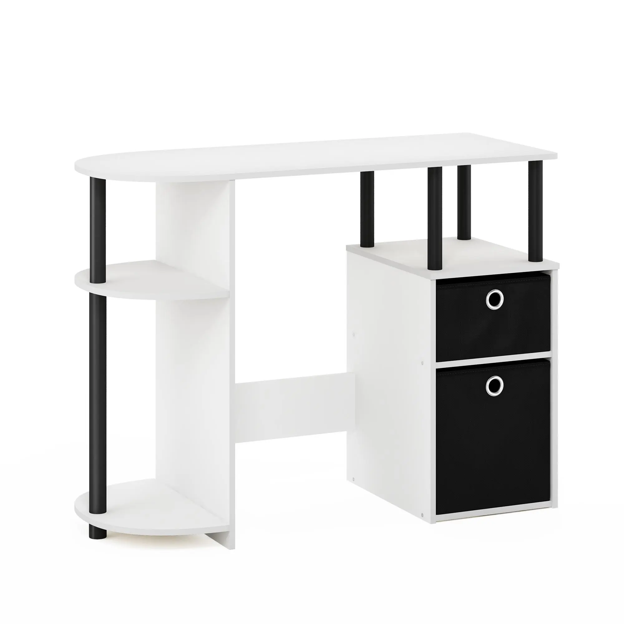JAYA White Compact Cabinet Desk - 38.4-in Minimalist Modern Style Desk with Side Shelf, Bin Drawers for Dorm & Home Office Setup Efficiency, Compact Cabinet Desks, Minimalist Modern Desks