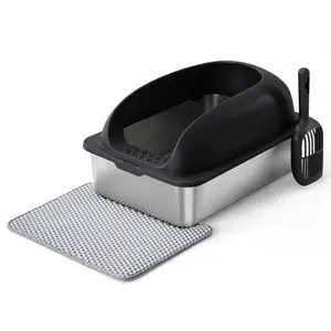 Stainless Steel Litter Box With Lid, 12" High Sided & Non-Absorbent Odor Control, For High Peeing Cats & Multi-Cat Households, Includes Litter Scoop