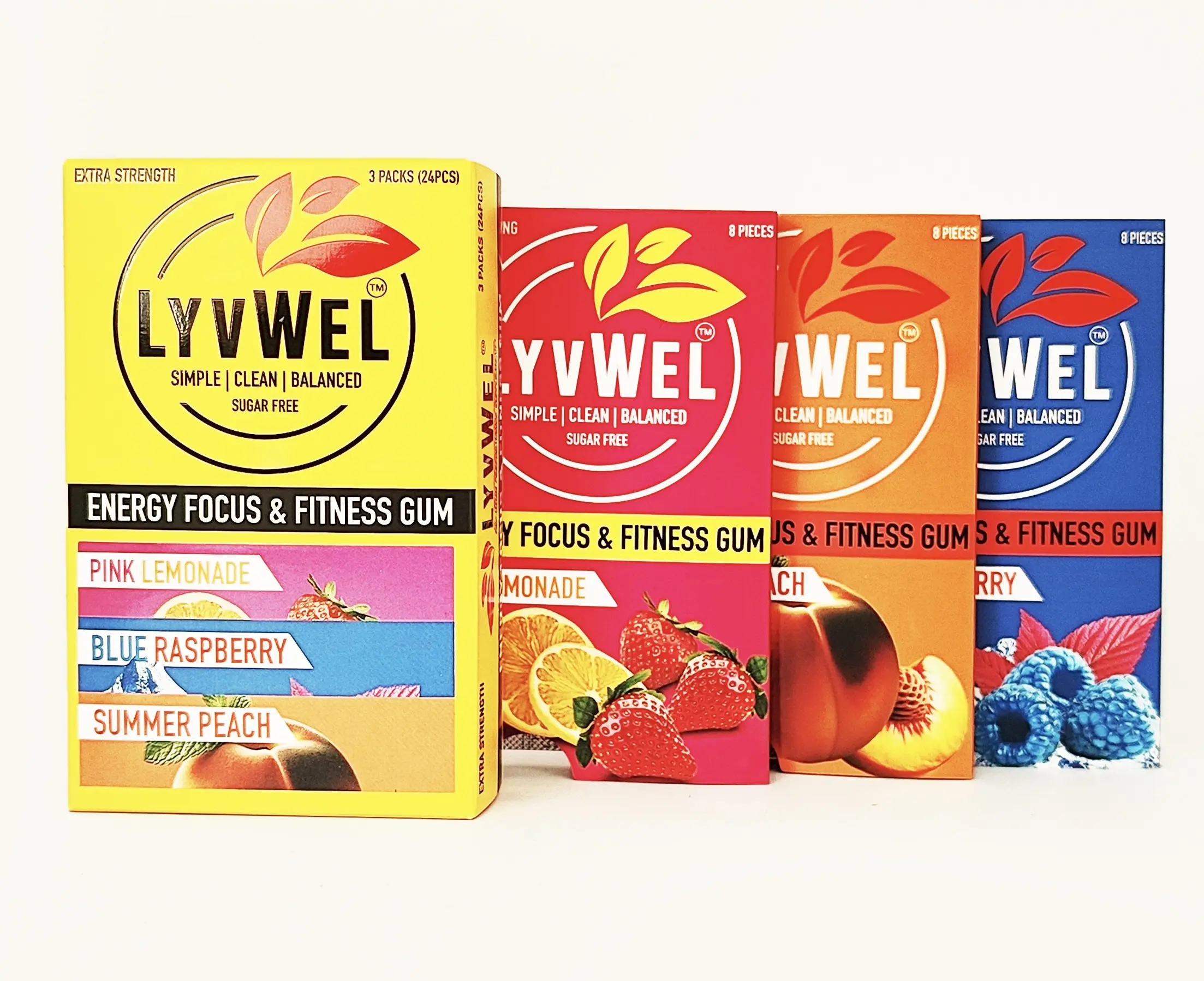 LyvWel Caffeine Chewing Gum – 3 & 4-Pack Options (80mg Per Piece, 8 pieces, 160mg Per Serving) Fast-Acting, Zero Sugar Energy Boost Rev up your day