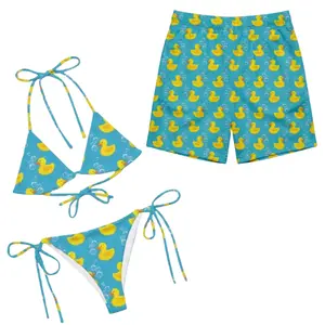 Couple Matching Swimwear Set, Rubber Duck Print Bikini and Shorts, Summer Beach Vacation Outfit, Animal Print Bikini Set, Retro Beach Hawaii Outfit, Gift for Her