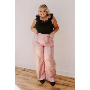 The Raleigh High Waist Metallic Pants In Pink Curves