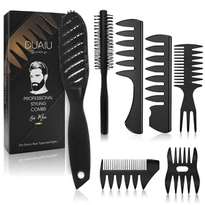Hair Brush for Men, DUAIU 7Pcs Combs for Men, Hair Styling Comb Set with Vent Hair Brushes, Quiff Round Hair Brush, Wide Tooth Combs, Texture Comb for Blow Drying, Detangling, Grooming, Hairdressing curl defining