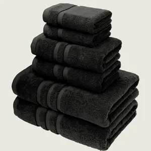 Veteran Textile 6 Piece Towel Set - 100% Pure Turkish Cotton - Luxury Towel Set for Bathroom & Kitchen, 2 Bath Towels, 2 Hand Towels & 2 WashCloths.  BLACK
