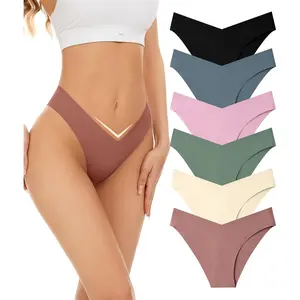 Seamless Bikini Cheeky Panties for Women Soft V-Cut No Show Hipster Breathable Stretch Invisibles Panties 6 Pack S-XL