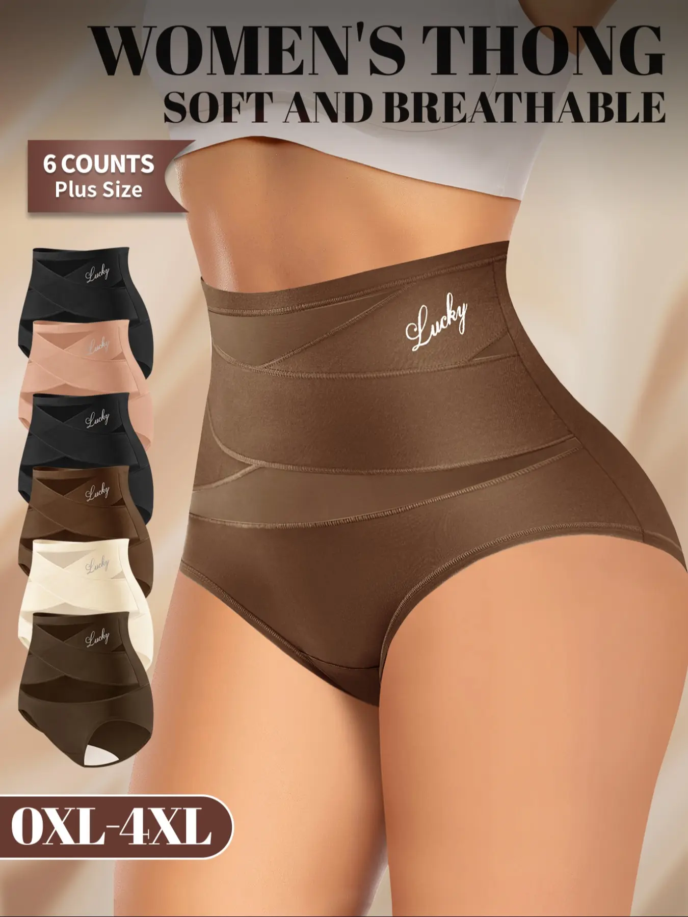 Morelect Plus Size Mesh Cross Women's Underwear, High Waisted Panties, 0xl-4xl, High Waist Comfortable Breathable Stretch Panties Trunk, Breathable Comfy Innerwear, 6 Pcs Set, All Seasons