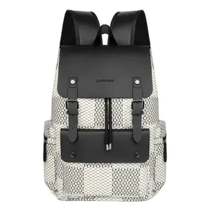 New large-capacity PU waterproof casual business backpack, Korean-style fashion drawstring trendy student schoolbag