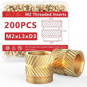 200 count M2 Heat Set Inserts M2x3x3 Threaded Inserts for Plastic and  Printing Components Brass Metric Knurled Nuts Kit