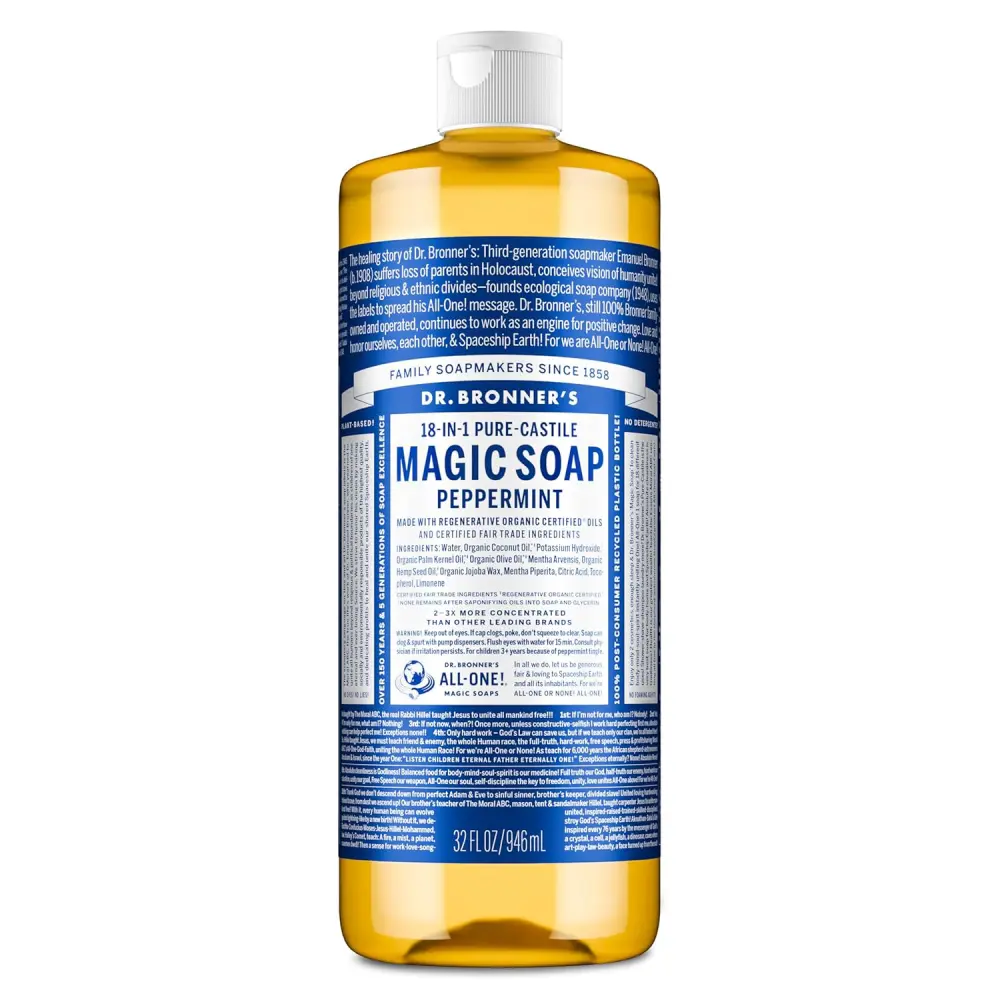 Peppermint Pure Castile Liquid Soap 32 Oz Organic Hand Body Face Soap Multi Purpose Liquid Soap With Fair Trade Oils