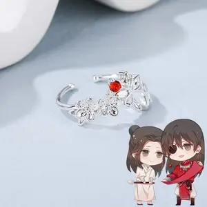 Anime Tian Guan Ci Fu Themed Cosplay Rings - Hua Cheng Xie Lian Unisex Adjustable Rings, Floral-Shape Metal-Coated Resizable Band Fashion Costume Jewelry Accessories