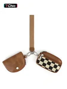 Women's Checkered Pattern Zipper Short Wallet with Detachable Keychain, Casual Versatile 2 in 1 Wristlet Wallet, Trendy All-match Card Holder for Daily Use, Card Holder Organizer