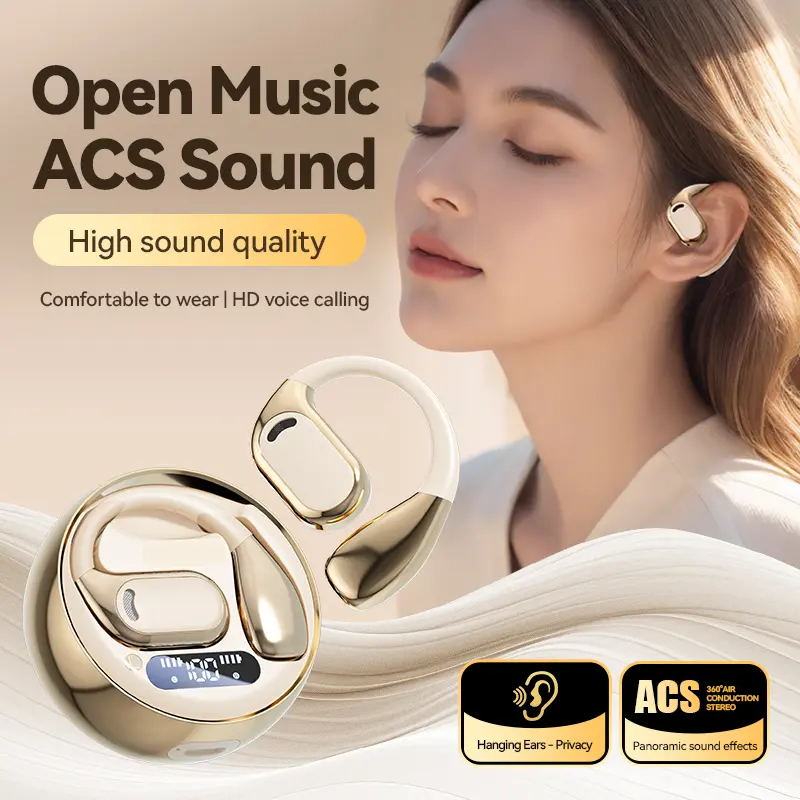 Chengruida M76 Bluetooth Headphones Open Earphones 360° Sound Quality Digital Display Ergonomic Design Ultra Long Battery Life Rotating Compartment