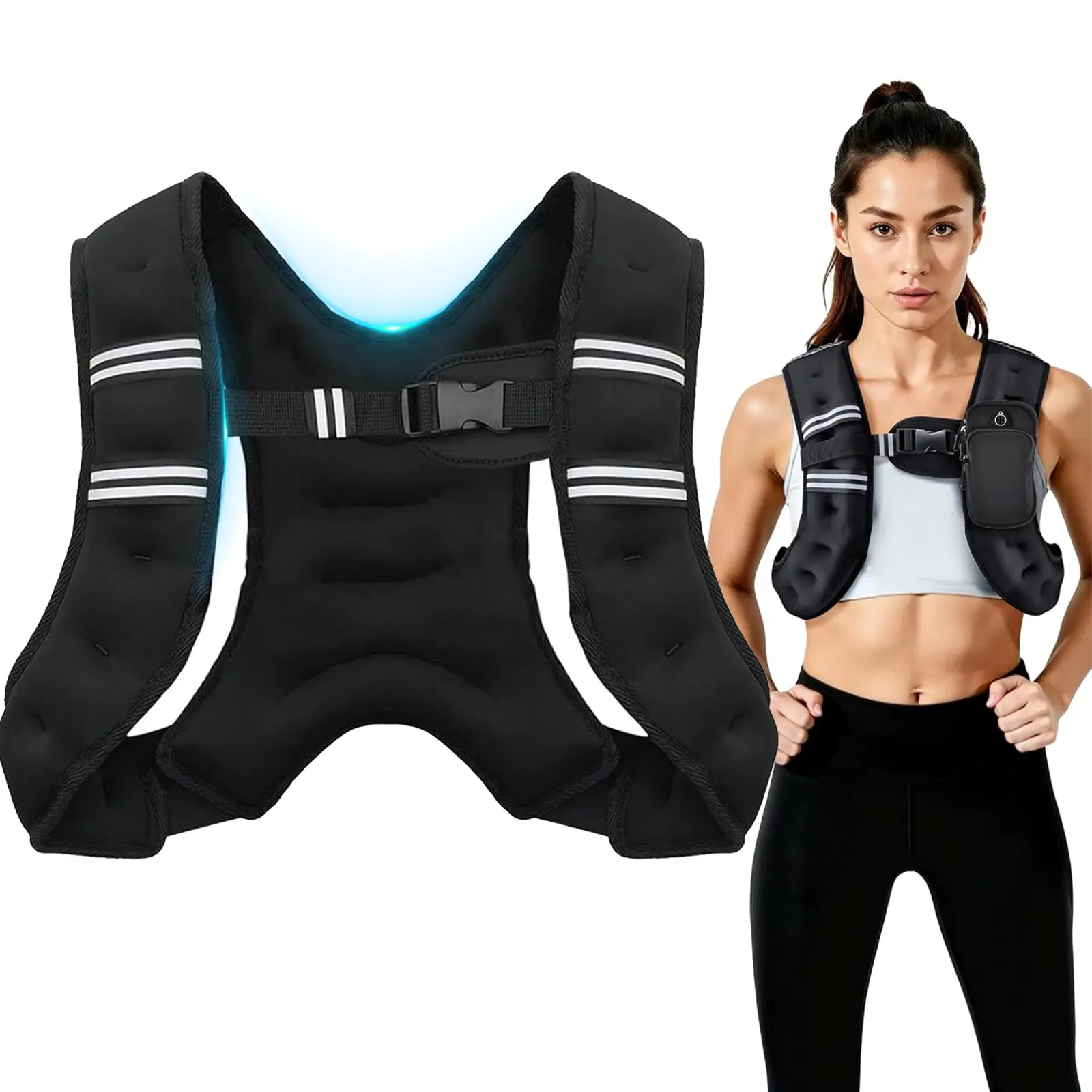 Adjustable Iron Weight Vest With H-Shape Structure, Reflective Safety Straps And Storage Pocket, Training Vest For Running & Indoor Workouts, Nice Fitness Gift For Men & Women