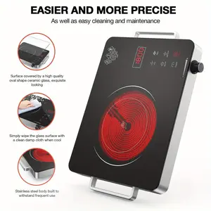 Electric Stove, Portable Single-Burner Electric Stove (With Plug), Countertop Electric Hot Plate, 110-Volt Infrared Heating Stove, Child Safety Lock, Timer Function, Dual Control with Touch And Knob