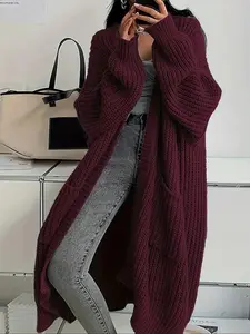 Women's Oversized Open Front Long Cardigan, Chunky Knit Solid Color Sweater Coat, Soft Warm Outerwear for Fall & Winter, Casual Dusters for Women, Knitwear
