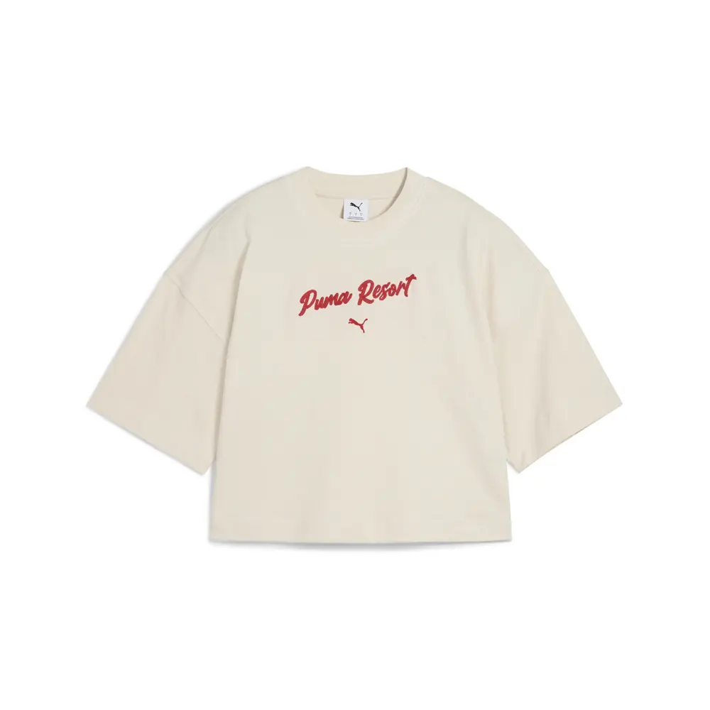 PUMA Womens Premium Essentials Oversized Graphic Crew Neck Short Sleeve Casual Tops Casual - Off White