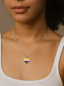 Non-Binary Flag Heart Necklaces – Sterling Silver Plated LGBTQ Pride Jewelry NB Pride Pendant Gift